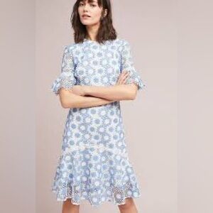 Shoshanna Anthropologie Blue Crochet Lace Midi Dress Size 6